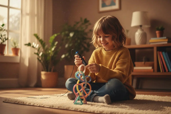 Enfant utilisant un stylo 3D sans fil, liberté de mouvement sans câble