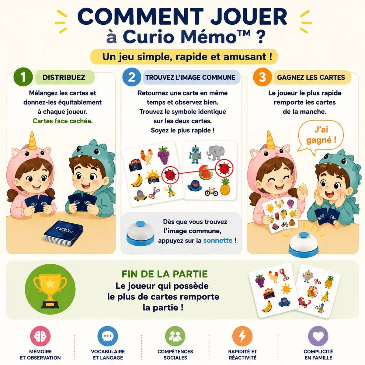 Jeu de cartes mémoire et observation en bois Curio Mémo pour enfant - Petit Curio