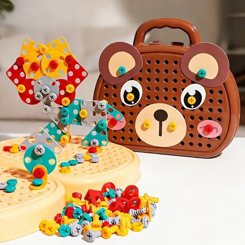 Boite a outils enfant Montessori 204 pieces avec perceuse jouet et mallette de rangement