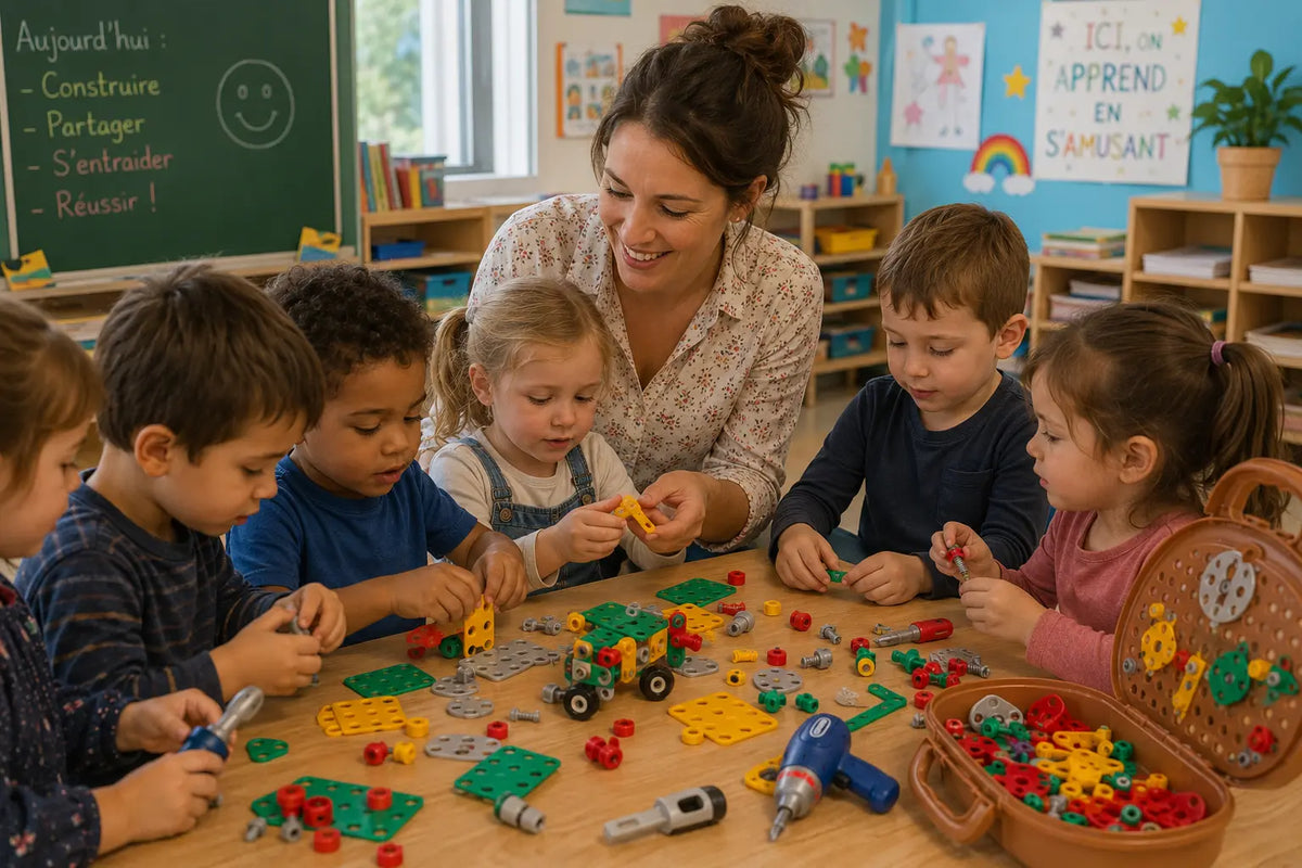 Boite a outils enfant Montessori 204 pieces avec perceuse jouet et mallette de rangement