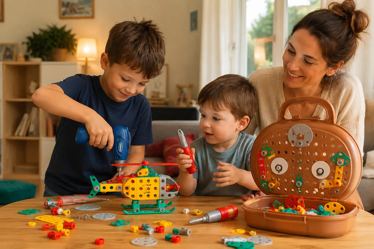 Boite a outils enfant Montessori 204 pieces avec perceuse jouet et mallette de rangement
