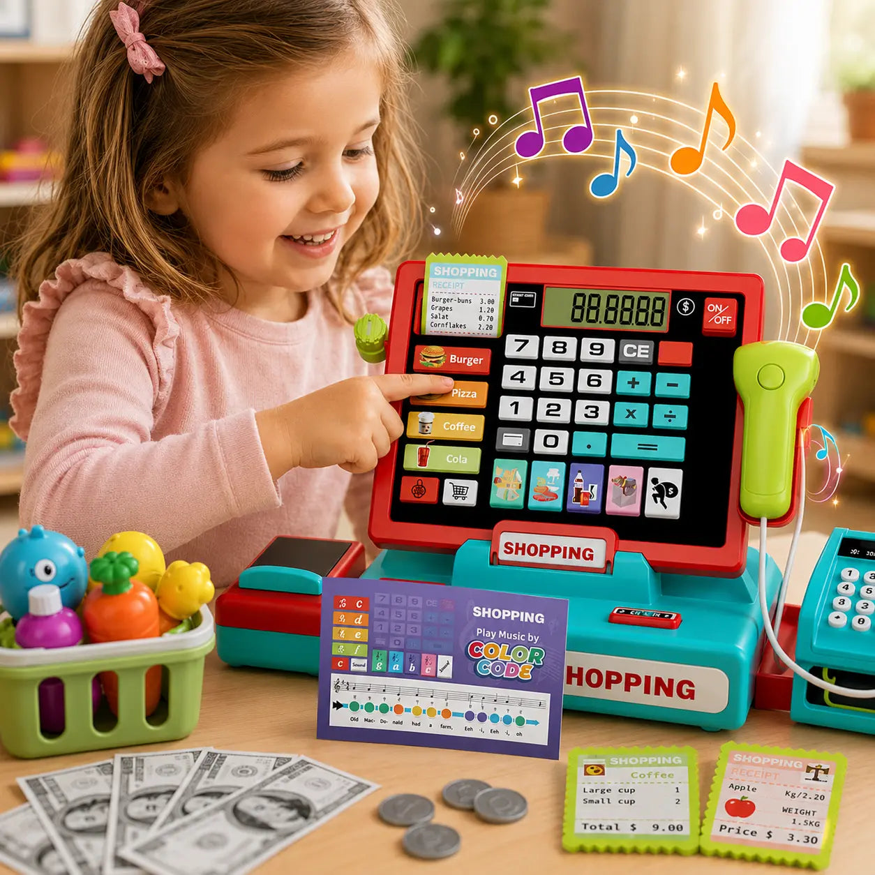 Caisse enregistreuse enfant avec calculatrice, scanner et accessoires ShopPlay - Petit Curio