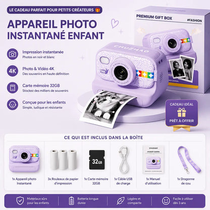 Appareil photo instantané enfant FirstCamera dans sa boîte cadeau premium