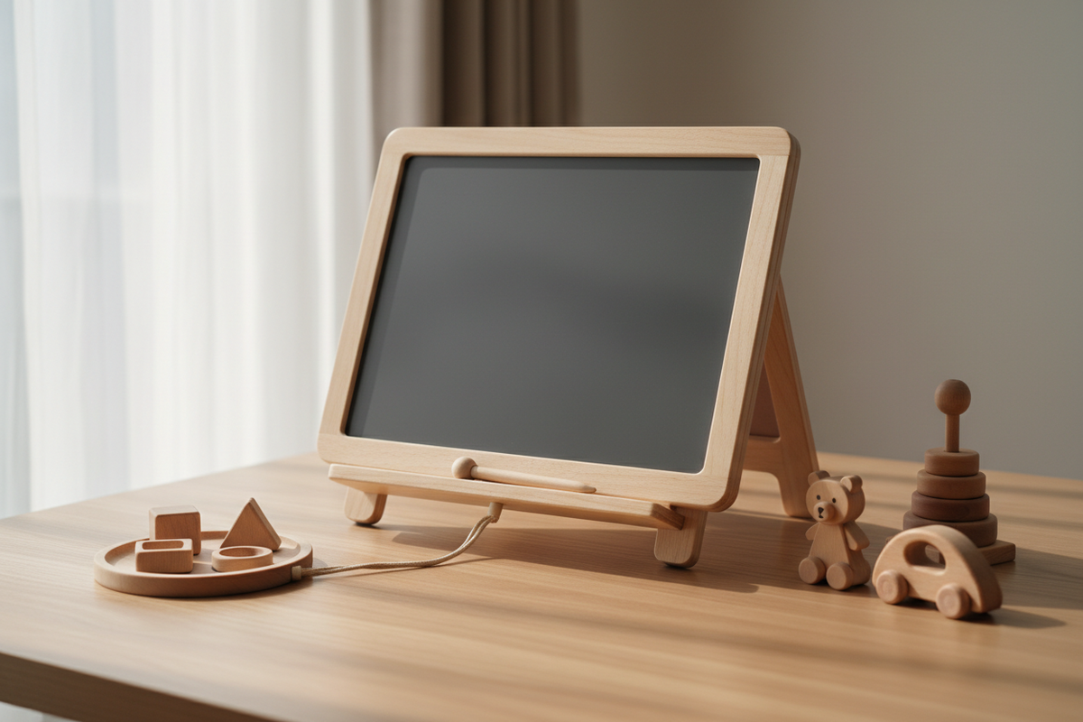 Ardoise magique en bois sur pied avec accessoires Montessori