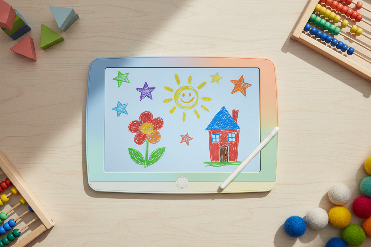 Ardoise magique LCD avec stylet et dessins colorés
