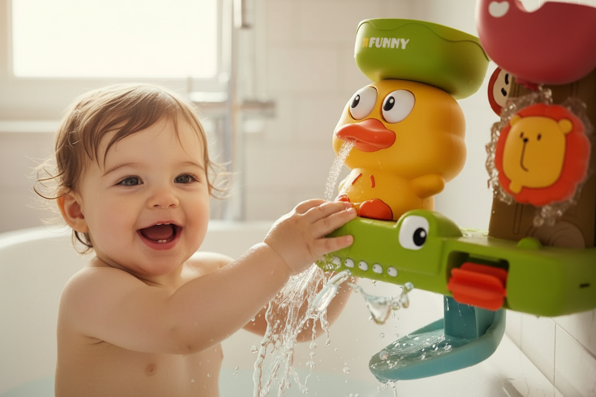 Bébé prend son bain avec  AquaCanard™ 