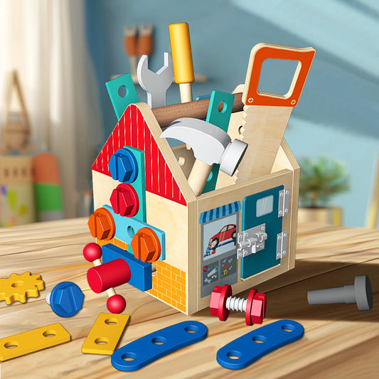 Boîte à outils en bois Montessori avec marteau, tournevis et engrenages ToolBox - Petit Curio
