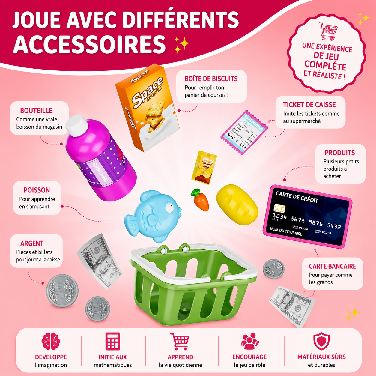 Caisse enregistreuse enfant avec calculatrice, scanner et accessoires ShopPlay - Petit Curio