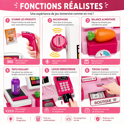 Caisse enregistreuse enfant avec calculatrice, scanner et accessoires ShopPlay - Petit Curio