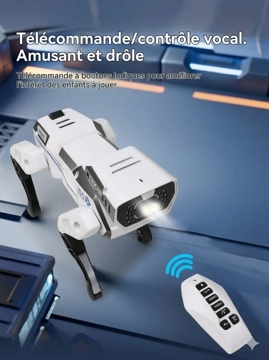 Enfant jouant avec le chien robot interactif RoboWouf