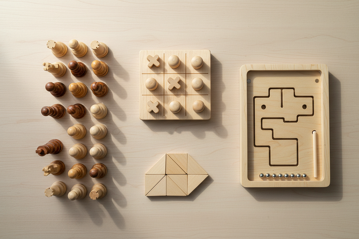 Collection de jeux de logique en bois