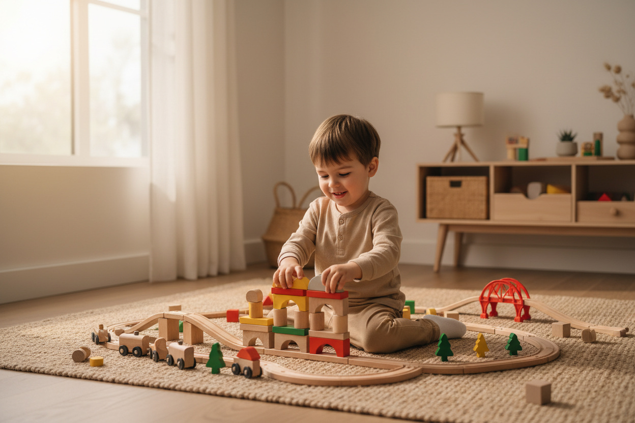 Enfant blocs construction circuit train bois