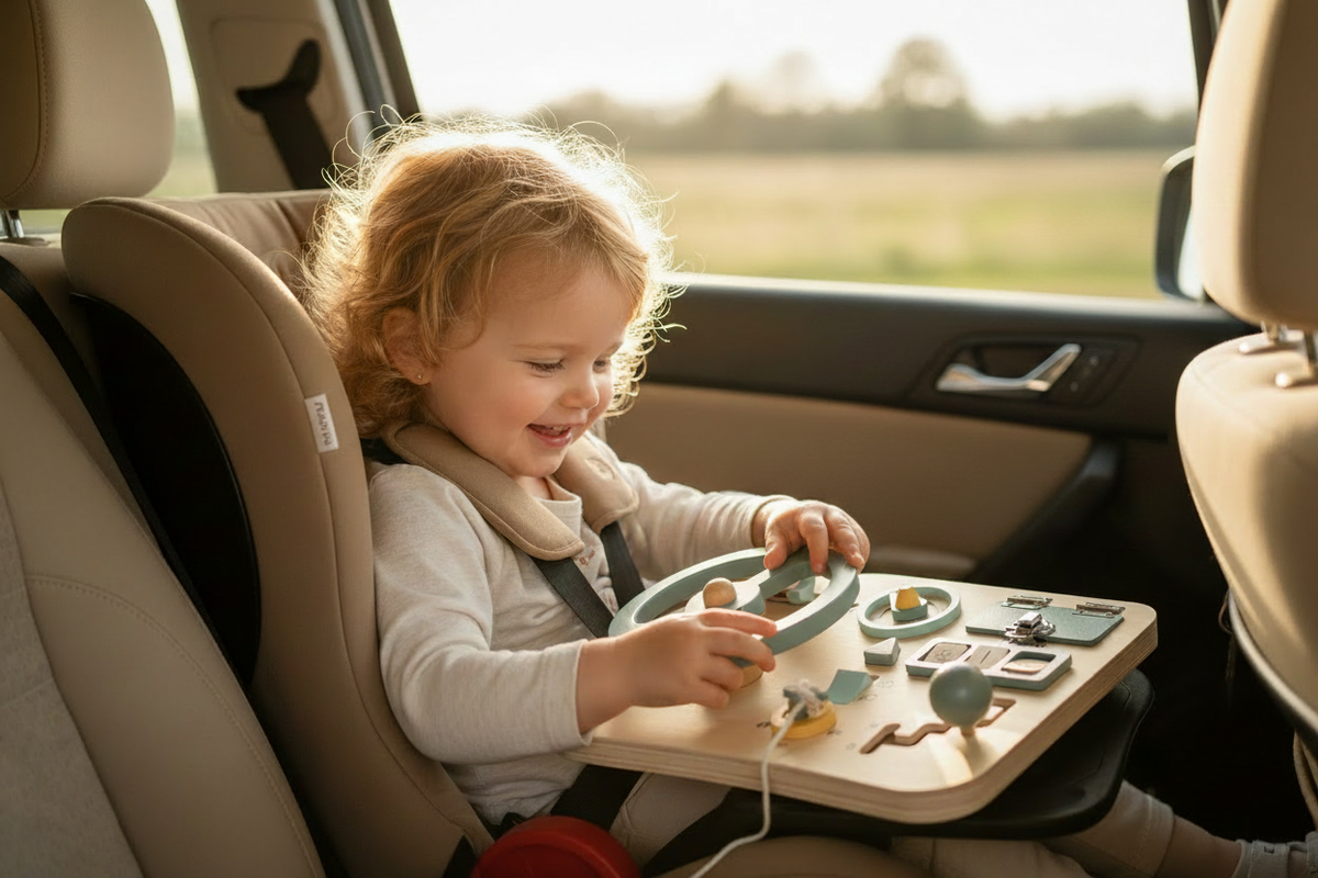 enfant joue avec son busyboard
