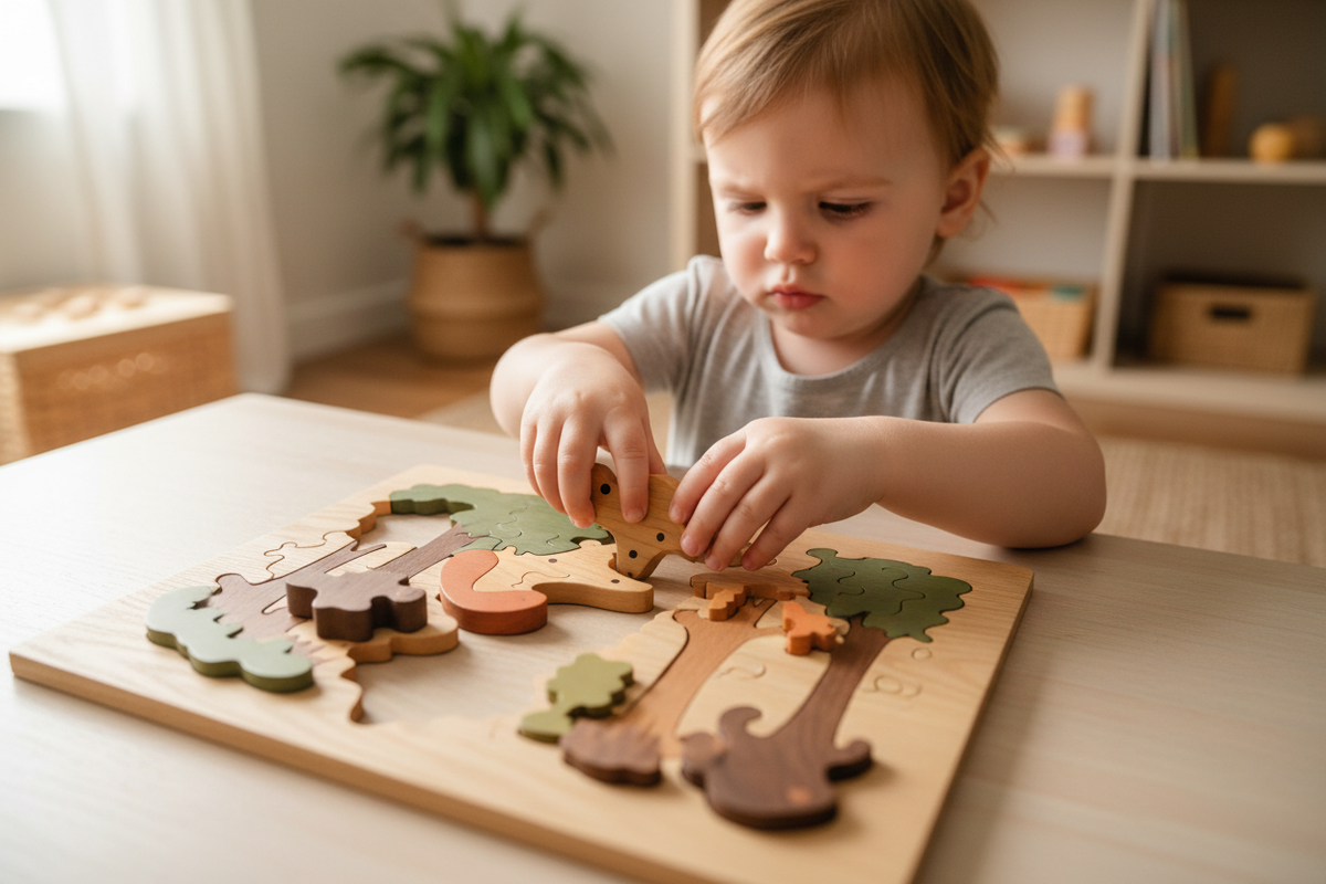 Enfant concentré assemblant un puzzle — Image 2