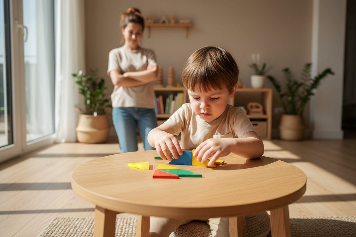 Enfant concentré sur un puzzle Tangram
