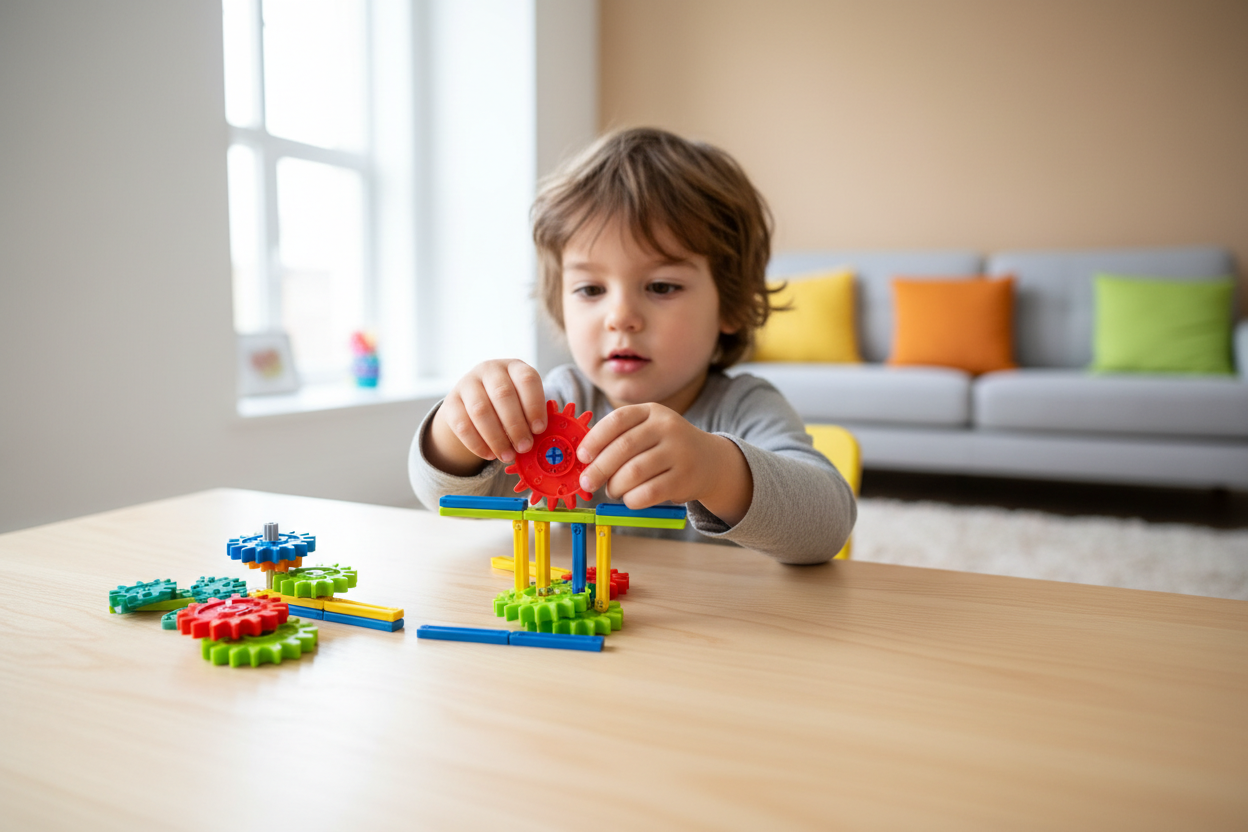 Enfant construisant avec des blocs STEM