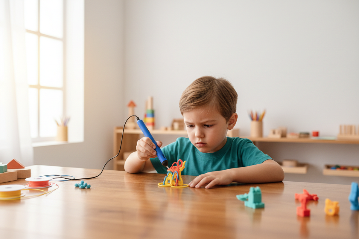 Enfant créant un objet 3D avec le stylo