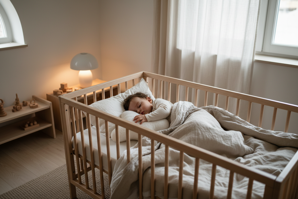 Enfant endormi avec sa peluche bruit blanc
