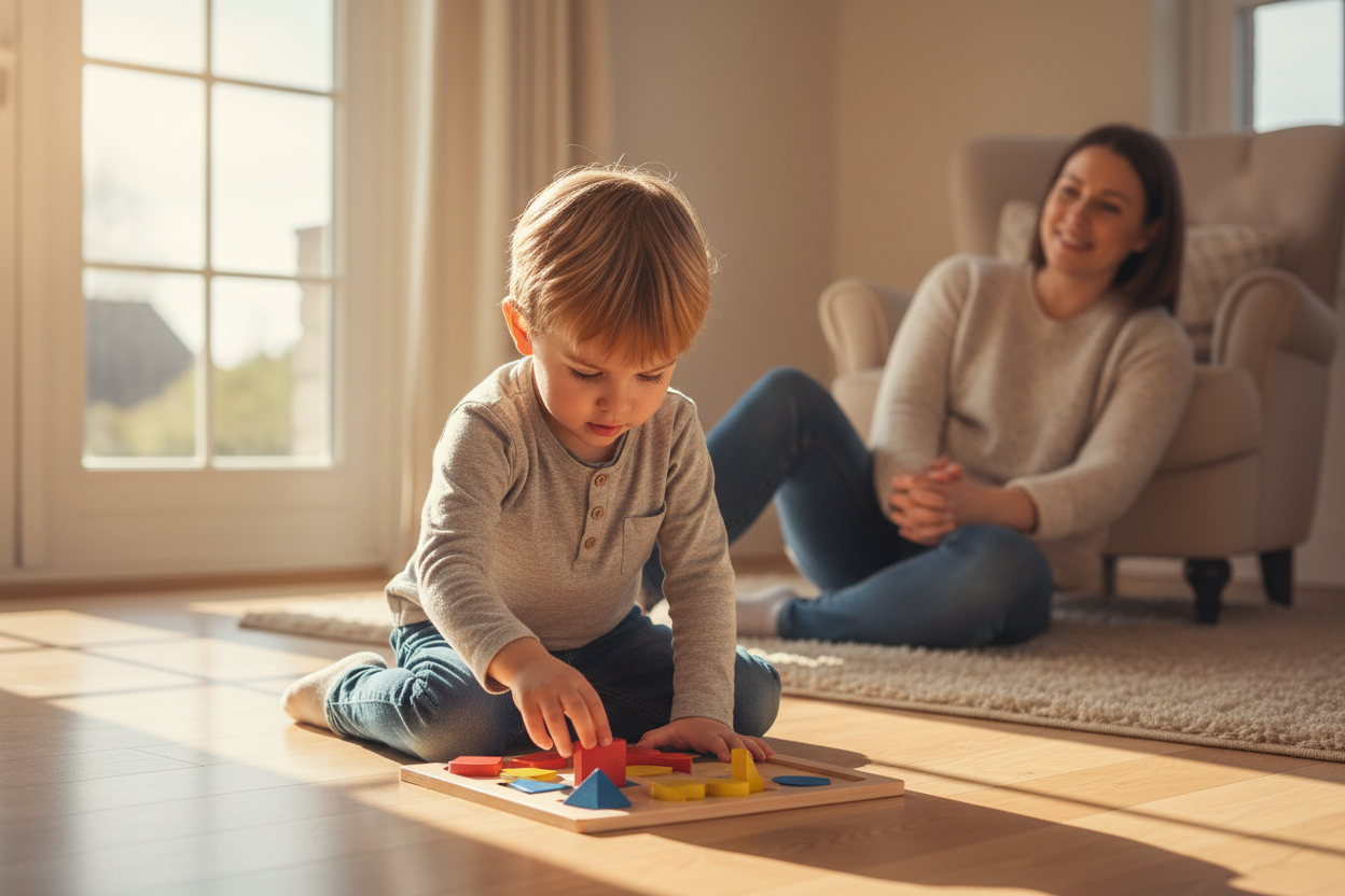 Enfant et puzzle en bois