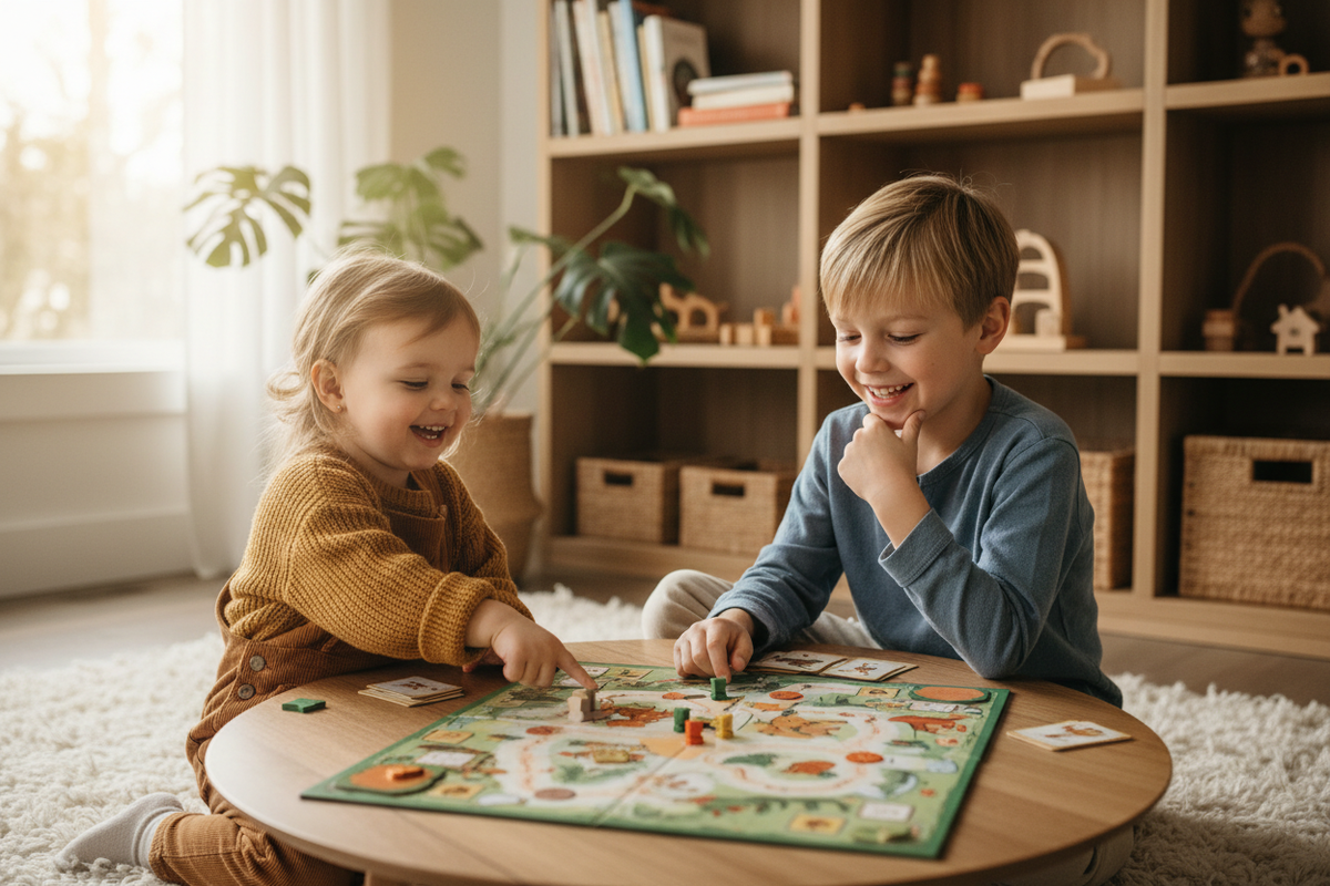 Enfants jouant ensemble à un jeu coopératif