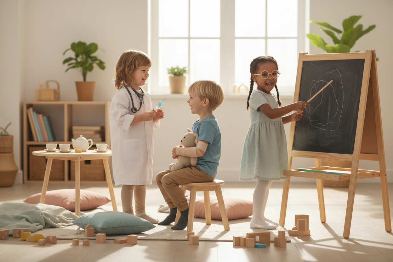 Enfants jouant ensemble à un jeu de rôle