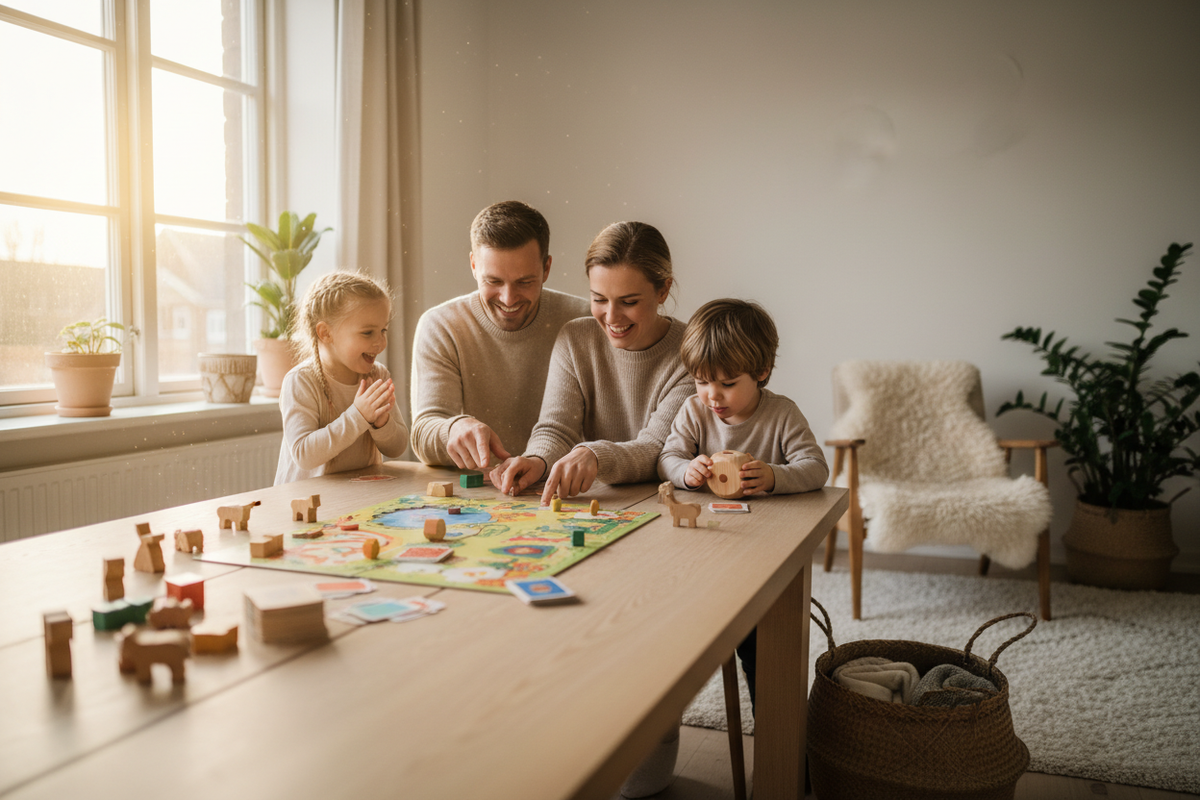 Famille jouant à un jeu de société