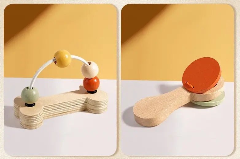 Hochet bébé en bois naturel — 7 instruments, zéro plastique, zéro écran