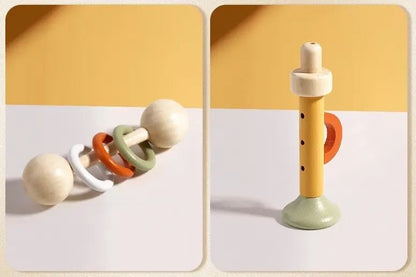 Hochet bébé en bois naturel — 7 instruments, zéro plastique, zéro écran