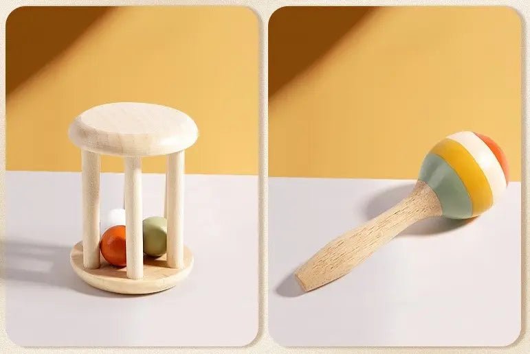 Hochet bébé en bois naturel — 7 instruments, zéro plastique, zéro écran