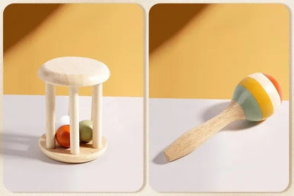 Hochet bébé en bois naturel — 7 instruments, zéro plastique, zéro écran