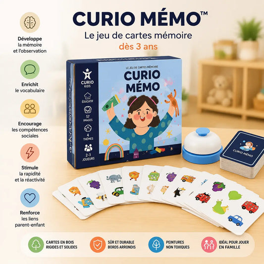 Jeu de cartes mémoire et observation en bois Curio Mémo pour enfant - Petit Curio