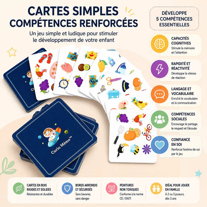 Jeu de cartes mémoire et observation en bois Curio Mémo pour enfant - Petit Curio