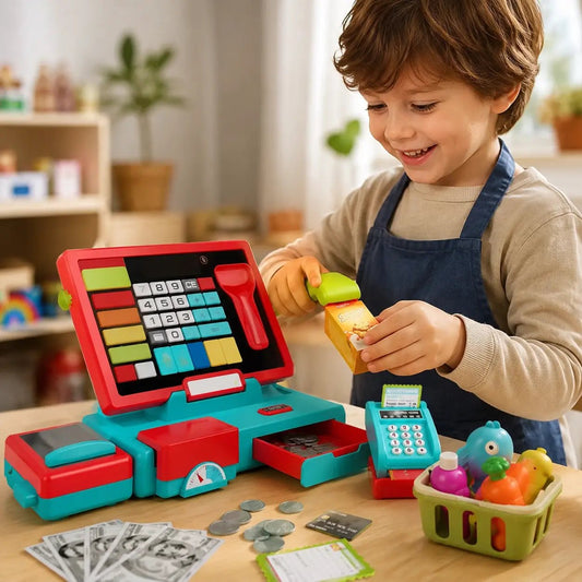 Caisse enregistreuse enfant avec calculatrice, scanner et accessoires ShopPlay - Petit Curio