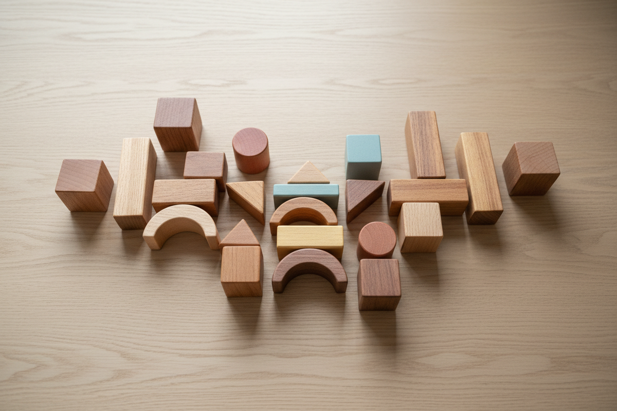 Jeux de construction en bois — vue d'ensemble