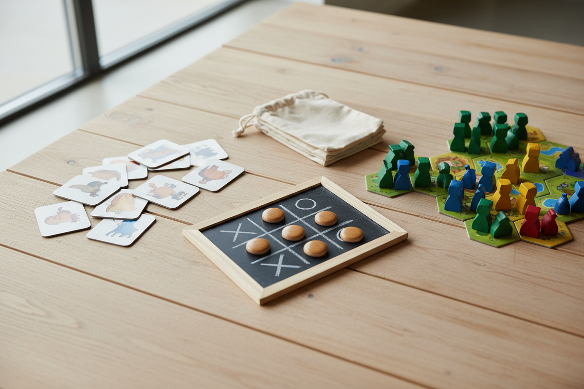 Jeux de société enfant — morpion, memory, stratégie