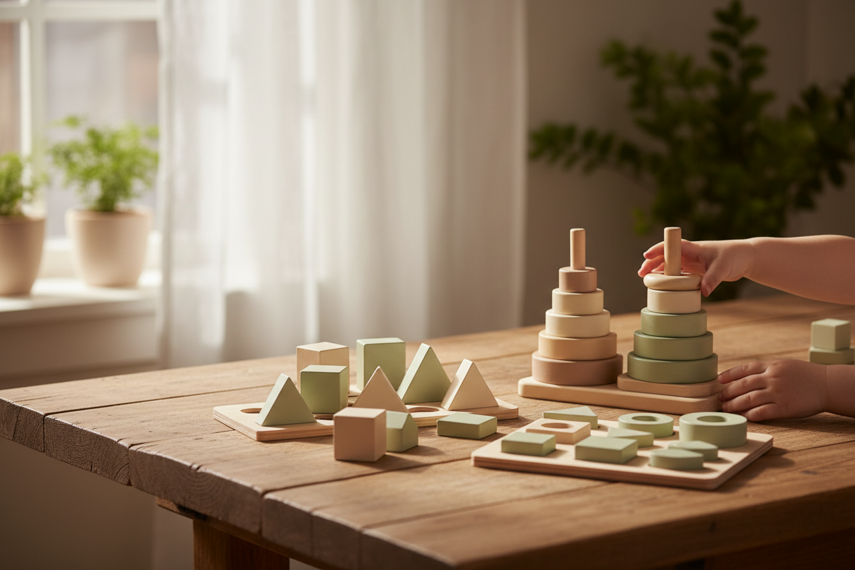 Jouets Montessori en bois sur table