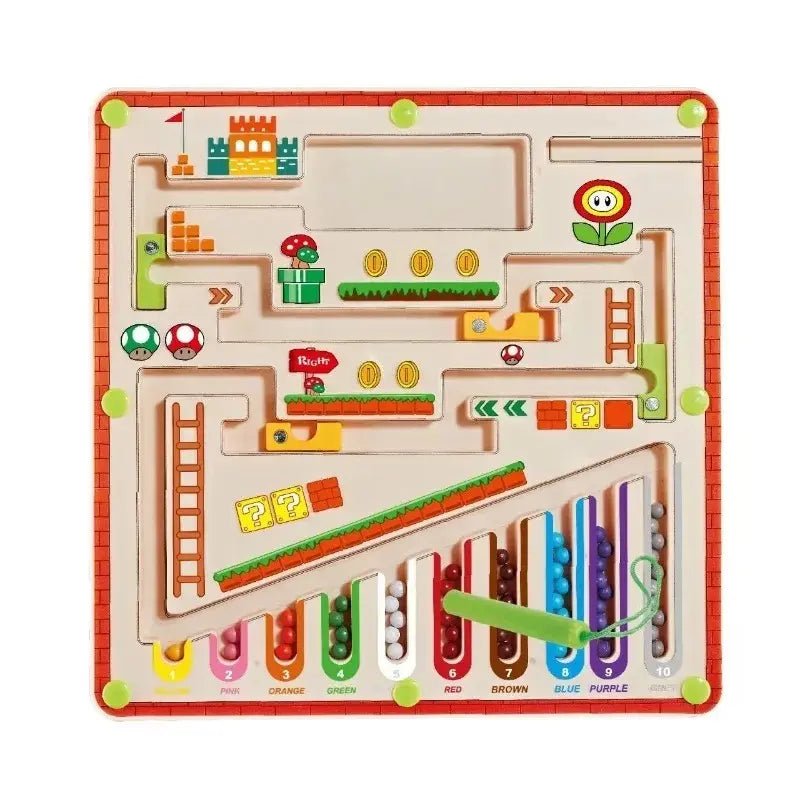 Labyrinthe magnétique Montessori en bois avec chiffres et billes colorées LogicPath - Petit Curio