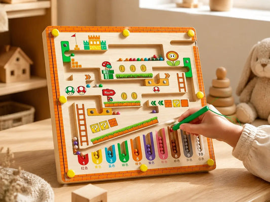 Labyrinthe magnétique Montessori en bois avec chiffres et billes colorées LogicPath - Petit Curio