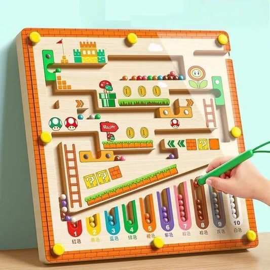 Labyrinthe magnétique Montessori en bois avec chiffres et billes colorées LogicPath - Petit Curio