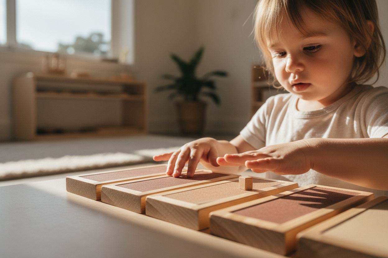 Mains enfant Montessori textures sensorielles