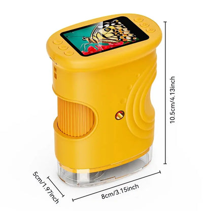 Microscope enfant ExplorScope observant un cristal de sel au grossissement 1000x, dimension