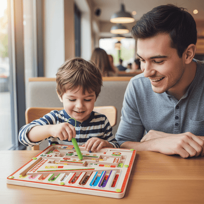Jeux de logique - papa et fils jouent au restaurant