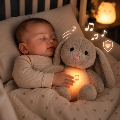 Peluche bruit blanc lapin gris doux avec lumière apaisante - LuniLapin™ Petit Curio