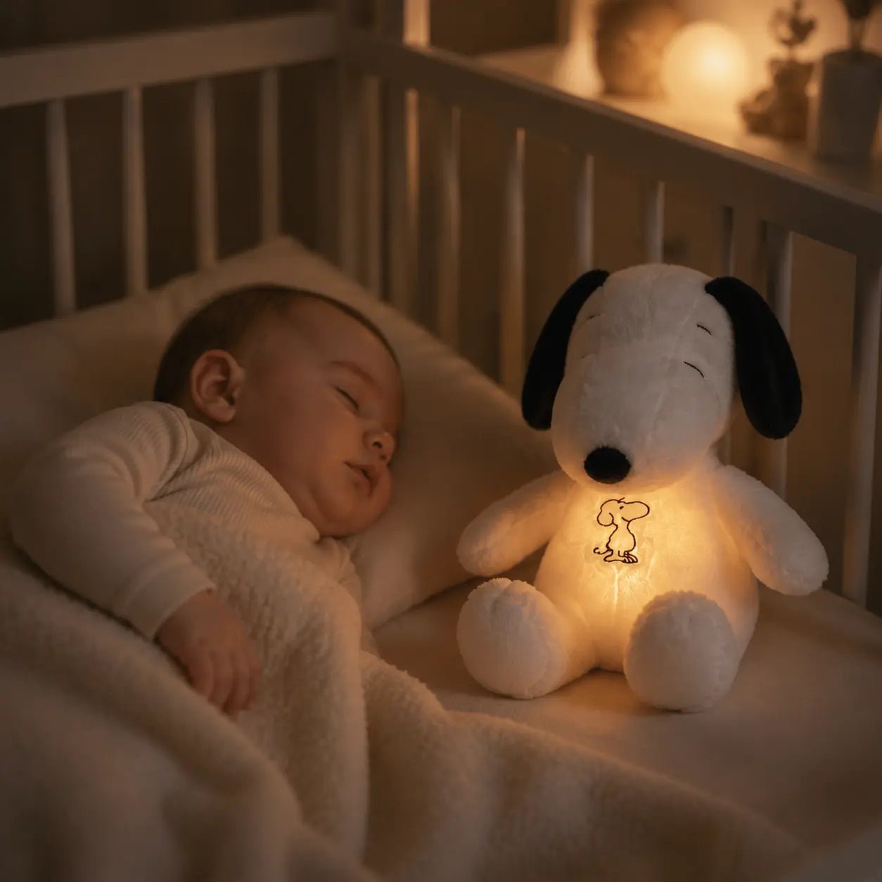 Peluche bruit blanc avec respiration apaisante SnoopyDream pour bébé - Petit Curio
