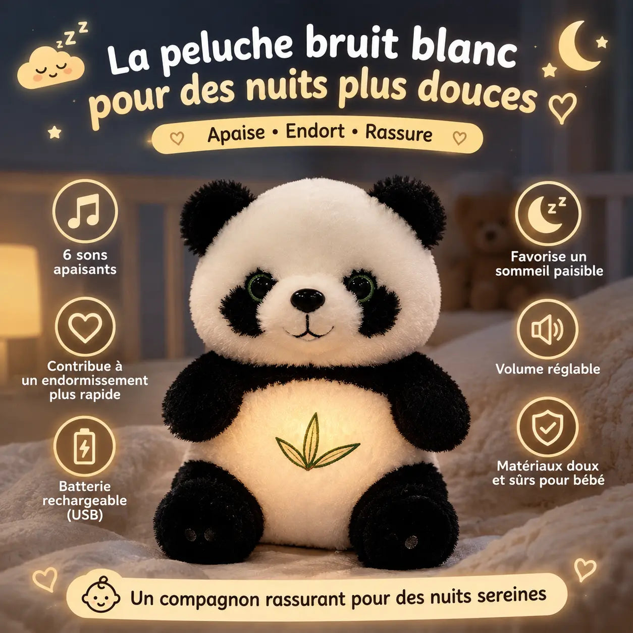 Peluche panda lumineuse et musicale pour enfant BerceusePanda - Petit Curio