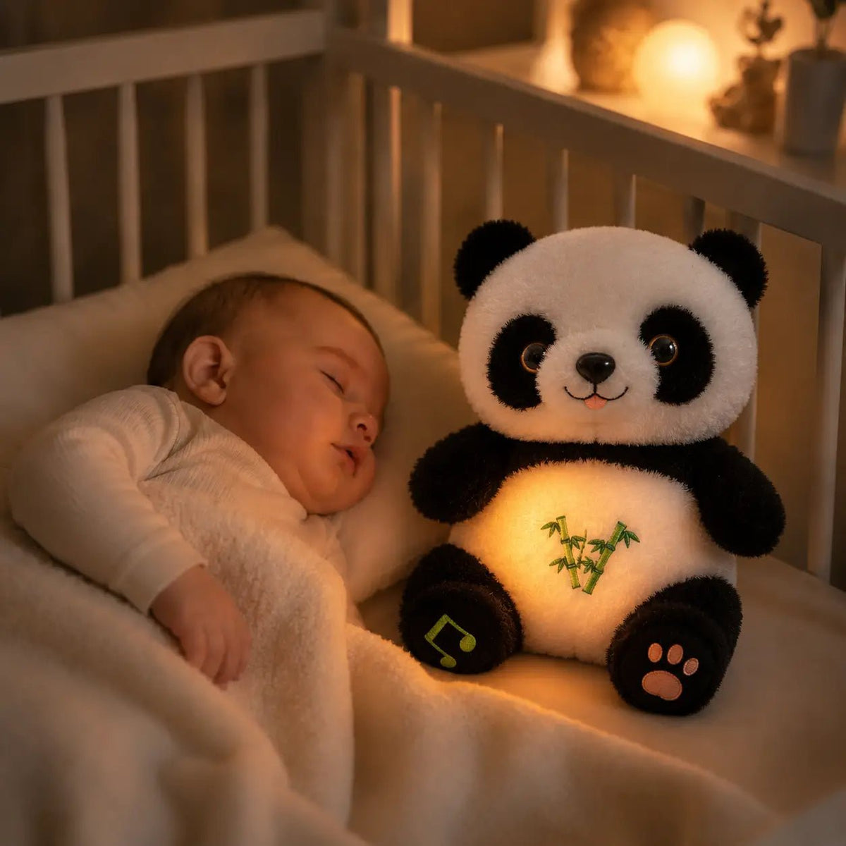 Doudou bruit blanc panda ventre lumineux respirant pour favoriser le sommeil bébé