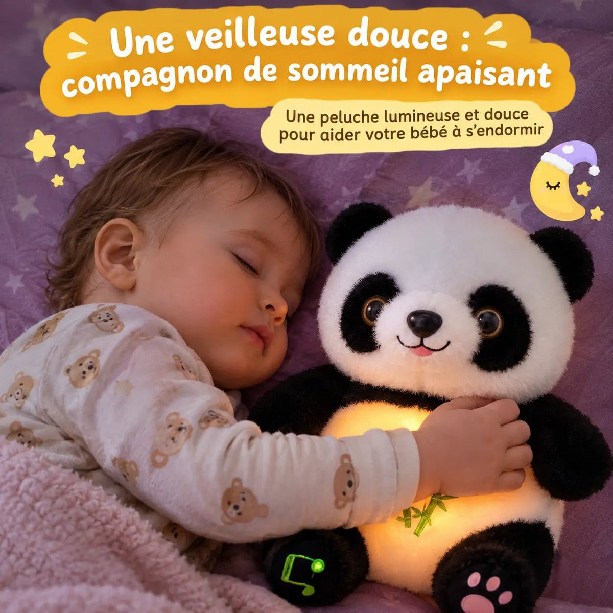 Peluche veilleuse bébé panda lumière douce endormissement autonome - Petit Curio