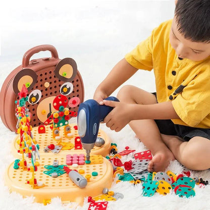 Boite a outils enfant Montessori 204 pieces avec perceuse jouet et mallette de rangement