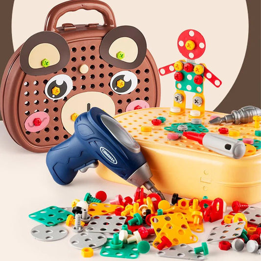 Boite a outils enfant jeu de bricolage complet 204 pieces et perceuse