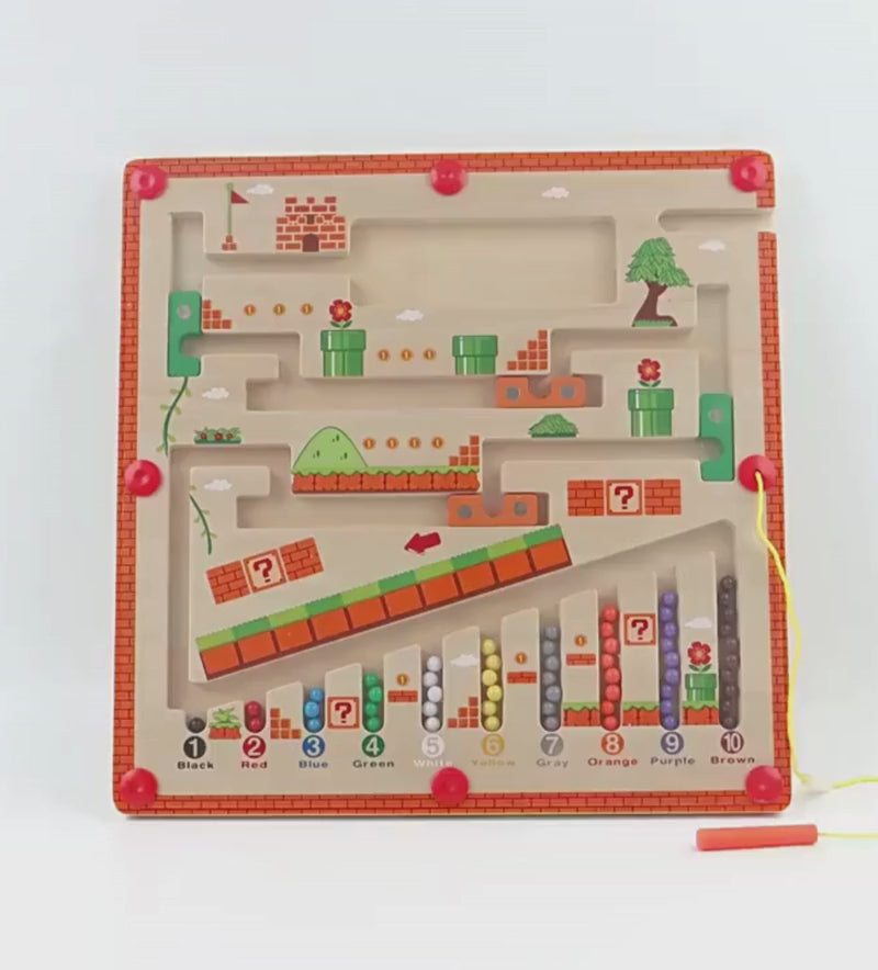 Labyrinthe magnétique Montessori en bois avec chiffres et billes colorées LogicPath - Petit Curio